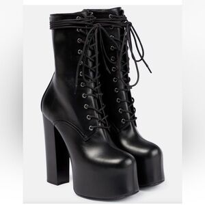New Saint Laurent Mina Lace-up Platform Boots Size 39